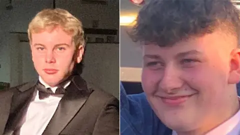 Humberside Police A composite of two photos of the boys. William is on the left and is wearing black tie, and Olly's photo is a close up of his face.