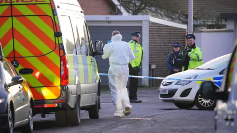 Police and foresnsics near the scene in Lime Close, in the Mead Vale area of Weston-super-Mare