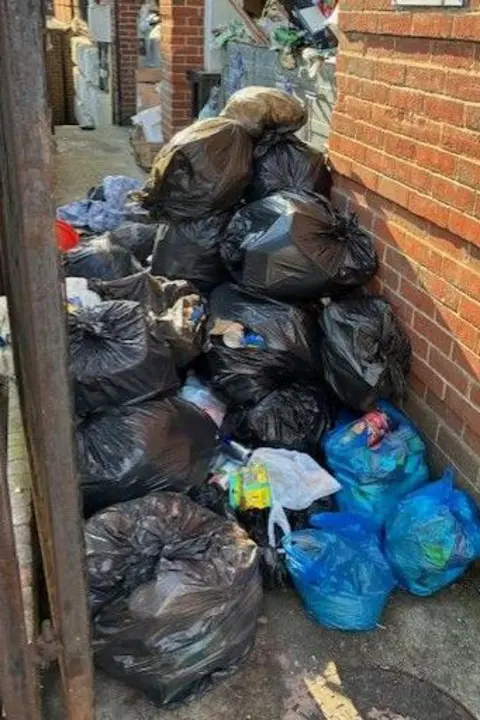 LDRS piles of black bags of rubbish
