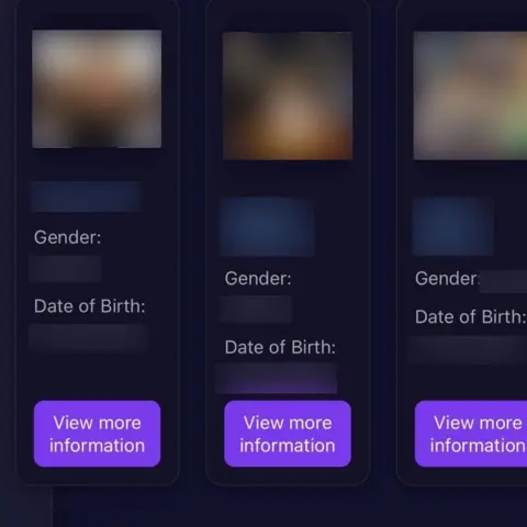 Una captura de pantalla de un sitio web. Toda la información ha sido borrosa para que los niños no puedan ser identificados.