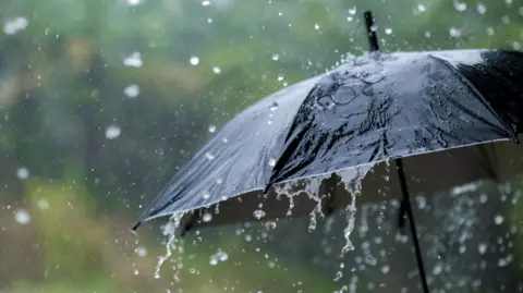 Rain running off an umbrella