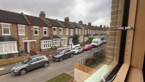 The view from the master bedroom, which looks on terraces