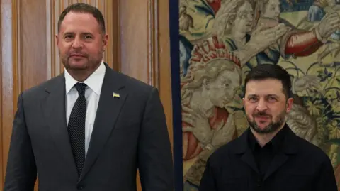 Reuters Ukraine's President Volodymyr Zelensky and Head of the Office of the President of Ukraine Andriy Yermak pose for the press