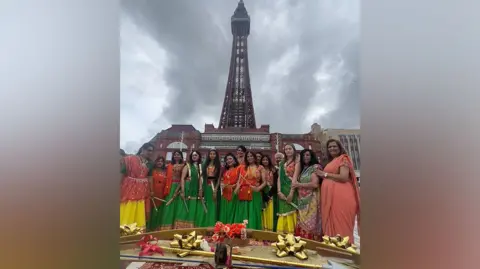 Chirag Khajuria Fylde Coast Hindu Society's Bollywood dance group performing in front of Blackpool Tower