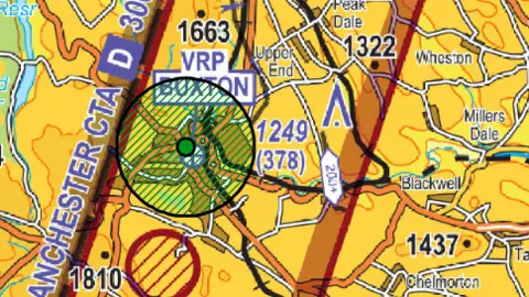 CAA Map showing area of Buxton subject to the CAA's Notice to Aviation