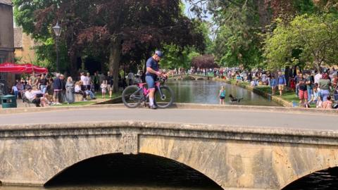 Crowds of tourists in Bourton-on-the-water