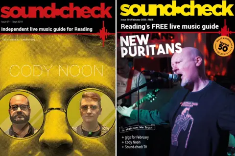 Sound-check Two covers of Sound-Check. One has the duo Cody Noon reflected in round sunglasses. The other has the lead singer of New Puritans on stage, arms outstretched.