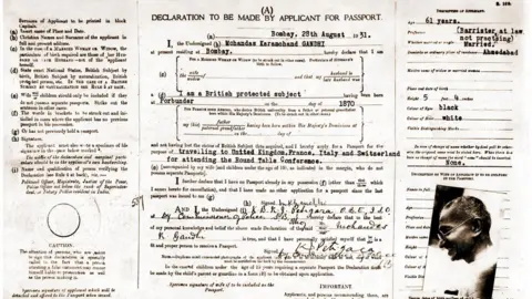 Alamy Mahatma Gandhi passport application form for his travel to Europe, India, Asia, 1931