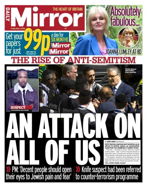 The headline on the front page of the Mirror reads: “An attack on all of us”.