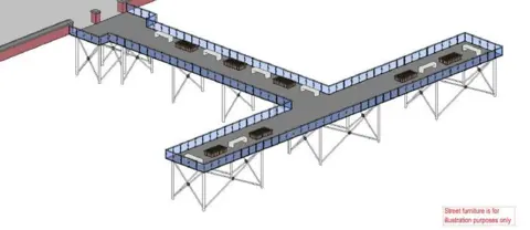 Mason Clark Associates/Hull City Council A design showing a t-shape pier with street furniture on. 