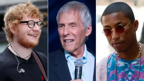 Reuters/Getty Images Ed Sheeran, Burt Bacharach and Pharrell Williams