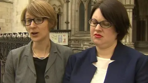 Clare Phipps (left) and Sarah Cope outside the High Court