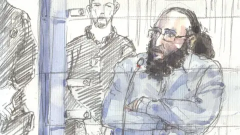 AFP A court sketch of Abdelkader Merah
