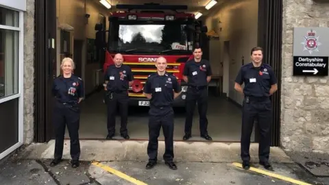 Derbyshire Fire and Rescue Service Alyson with the crew at Bakewell
