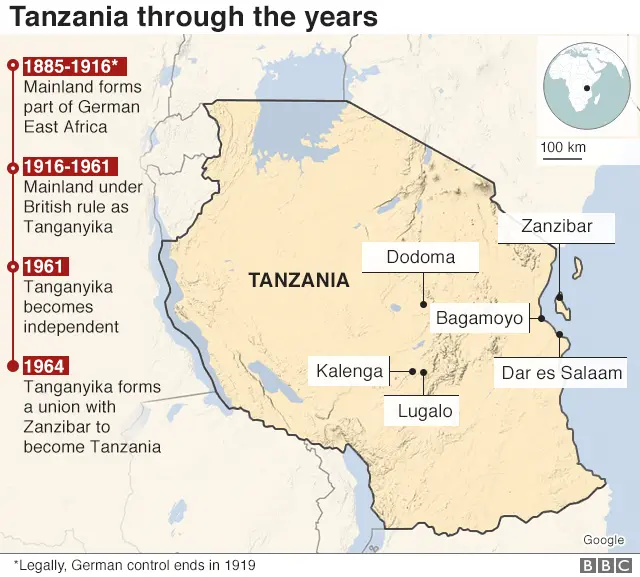 Map showing history of Tanzania