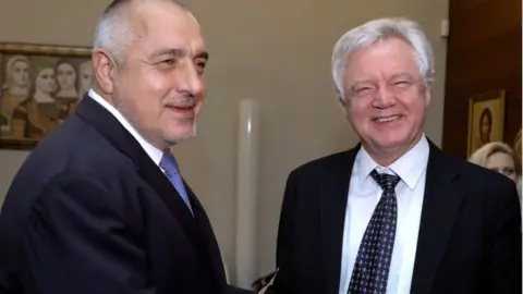 AFP Bulgarian PM Boyko Borissov welcomes David Davis to Sofia