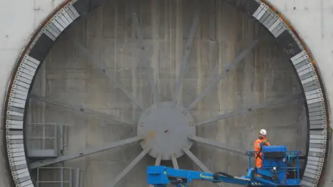 Getty Images Construction workers continue work on the entrance to the HS2 Chiltern tunnels