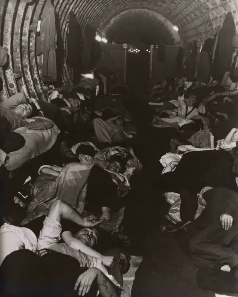 Bill Brandt A photograph of people sleeping in an underground Blitz shelter