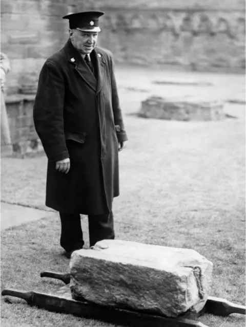 PA Media The Stone of Scone - the Scottish "Stone of Destiny" - missing from Westminster Abbey since Christmas Day, in the custody of James Wiseheart, Custodian of Arbroath Abbey in Forfarshire, Scotland.