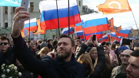 Getty Images Alexei Navalny in a street protest