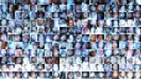 Leaked photos are presented in a gridded face wall showing some of the photos sent to BBC Verify. The photos of dead victims show close up images of their blurred faces.