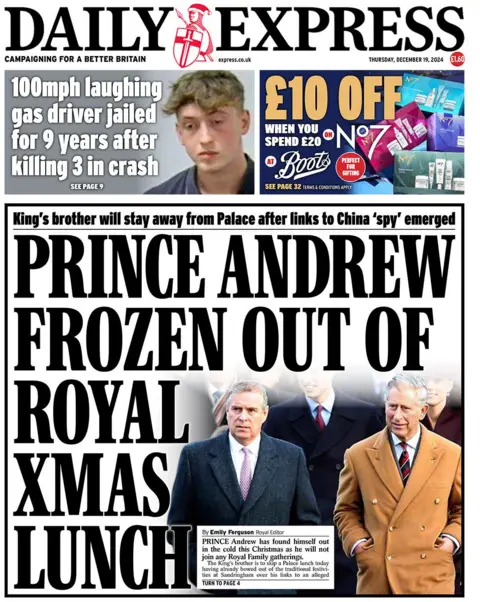  "Prince Andrew frozen out of royal Xmas lunch"