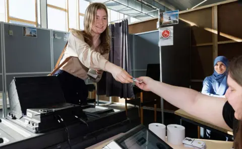 BENOIT DOPPAGNE/BELGA MAG/AFP  Crown Princess Elisabeth casts her vote at a polling station in Laken/ Laeken, Brussels, Sunday 09 June 2024