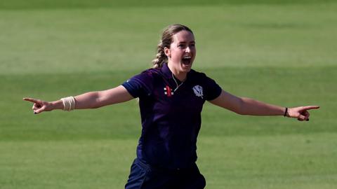 Scotland's Rachel Slater celebrates a wicket