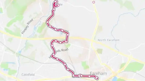 Moovit An online image of the bus route in red