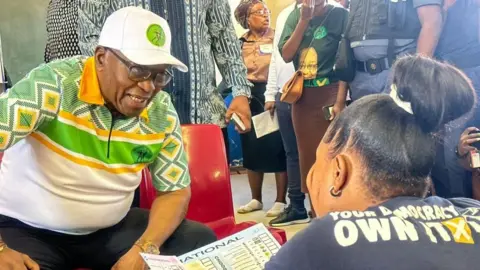 Former president of South Africa Jacob Zuma voting in the South Africa general election at Ntolwane Primary School in his home village of Nkandla, KwaZulu-Natal, South Africa, 29/05/202