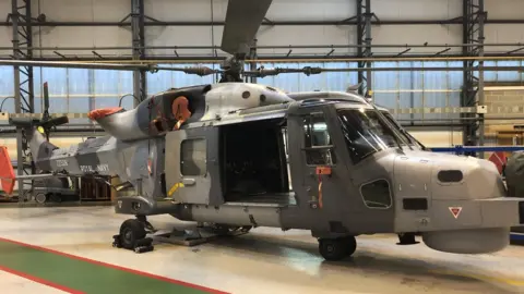 BBC Picture of Wildcat helicopter in hanger