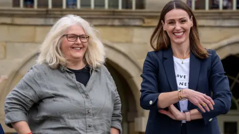 Alamy Sally Wainwright and Suranne Jones at the unveiling