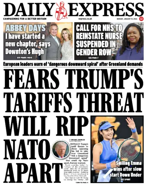 The headline on the front page of the Daily Express reads: "Fears Trump's tariffs threat will rip Nato apart."