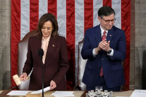 Vice-President Kamala Harris uses the gavel as she certifies Donald Trump's election