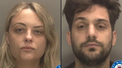 West Midlands Police A photo of a woman with blonde hair on the left includes part of the West Midlands Police logo in the bottom right corner of that image. The photo on the right, of a man with a beard and dark hair, also includes part of that logo.
