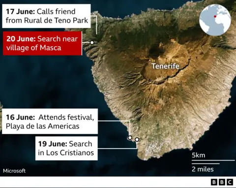 Map of Tenerife including search areas