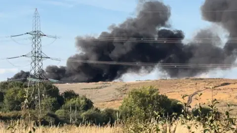 Fire burning at landfill near Didcot.