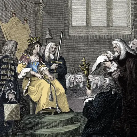 Getty Images The Acts of Union between England and Scotland being read before Queen Anne, 1707.