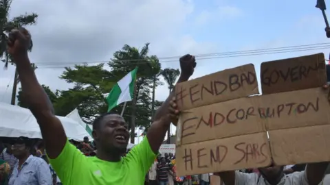 Getty Images EndSars protesters in Lagos, Nigeria -20 October 2020