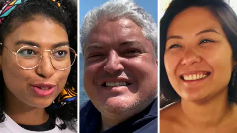 BBC Composite picture of voters Amanda Costa, Sergio Pimentel and Fernanda Okuyama