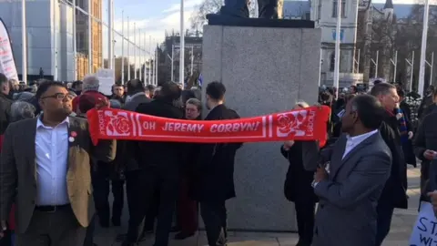 Supporters of Jeremy Corbyn on Parliament Square