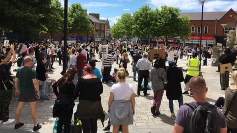 protestors outside the town hall in Barry