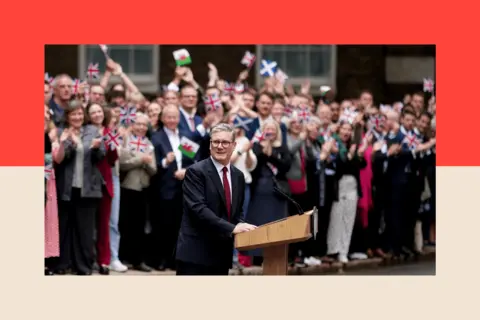 Getty Images Sir Keir Starmer speaks to the media as he enters 10 Downing Street following Labour's landslide election victory on 5 July 2024.