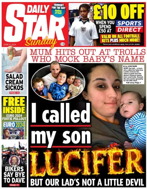 I called my son Lucifer but our lad's not a little devil, reads the Daily Star