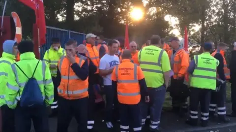 Bin workers on the picket lines