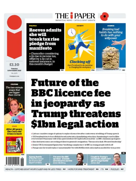 2a8f2180-be80-11f0-8456-eff94716b162.jpg 'Trump to sue BBC for $1bn' and 'Reeves to ditch two-child benefit cap'