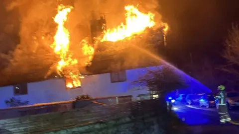 Fire at a property in Hengrave, Suffolk