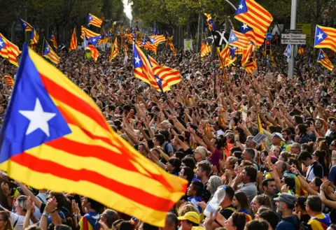 Getty Images Protesters gather in Barcelona city centre