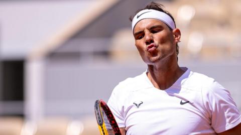 Rafael Nadal practises at the 2024 French Open