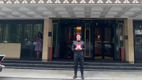 Sam Astley Sam with his tickets